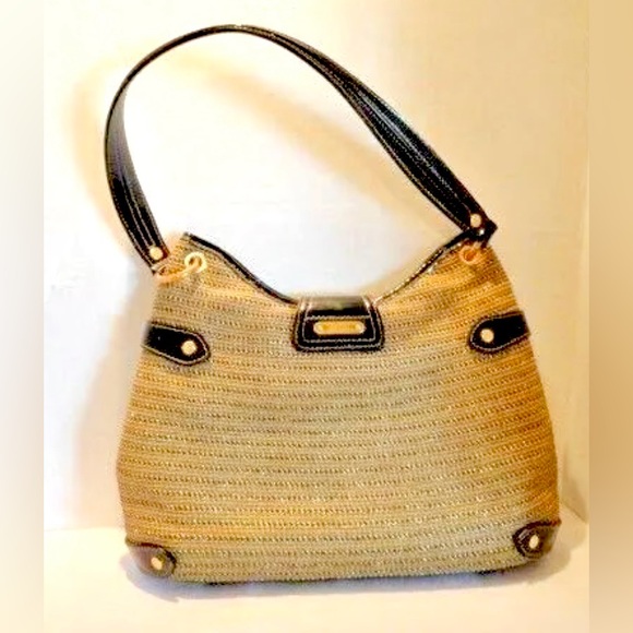 Eric Javits Squishee Metallic Gold/Tan/Blk Satchel &Patent Leather-Excel Cond - Picture 2 of 12